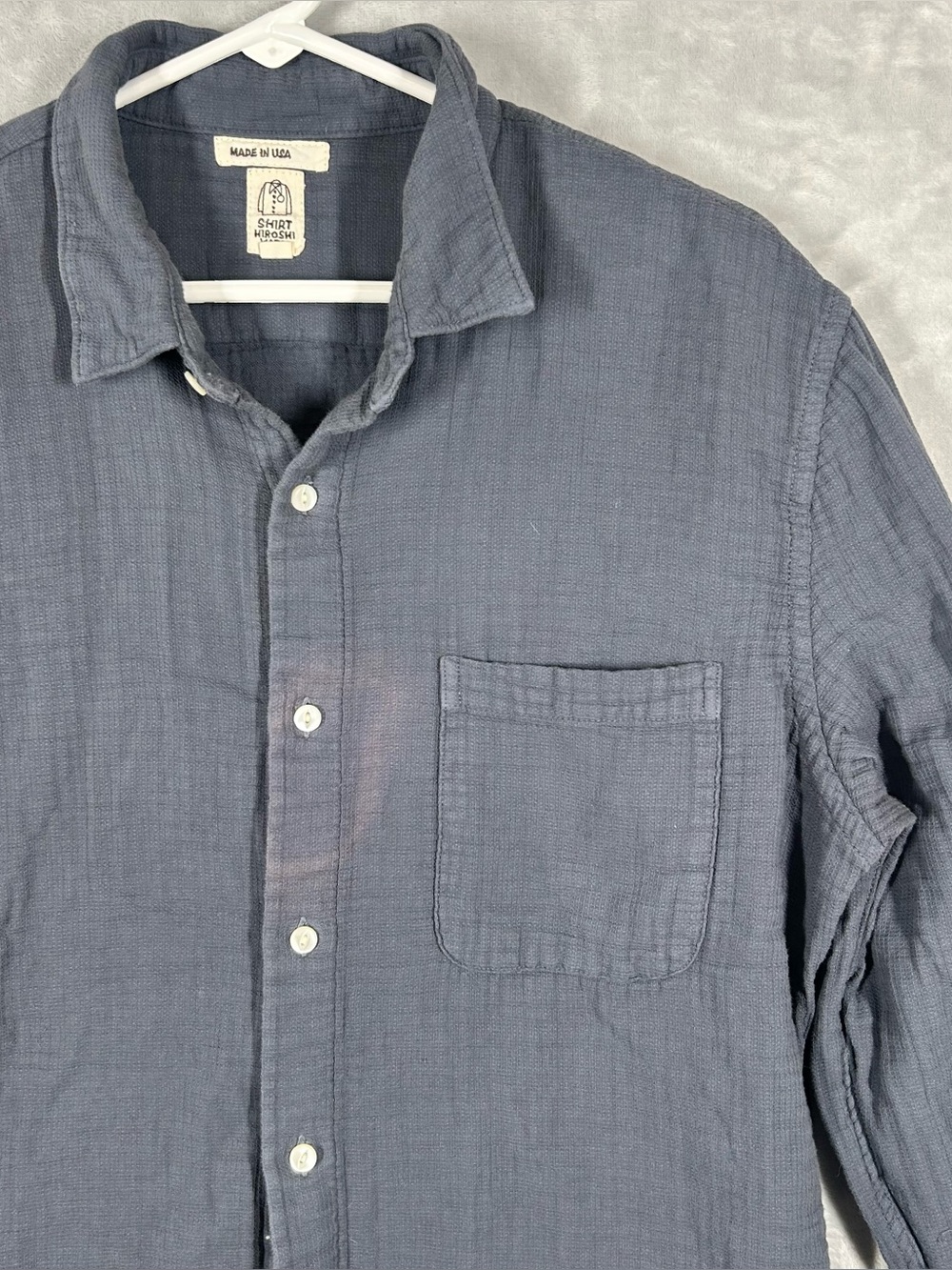 *FLAW* Hiroshi Kato The Ripper Double Gauze Organic Cotton Shirt Large Blue